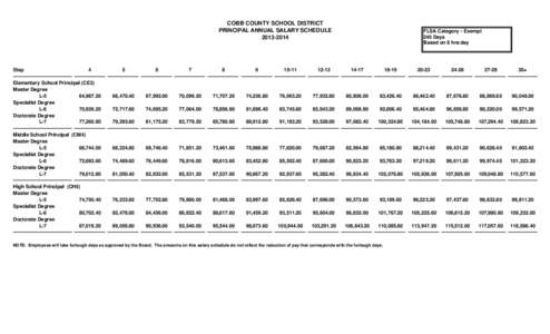 COBB COUNTY SCHOOL DISTRICT PRINCIPAL ANNUAL SALARY SCHEDULE[removed]Step 4