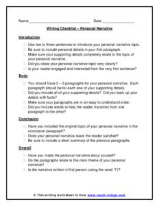Personal Narrative Writing Checklist