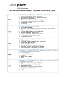 Liste des Commissions Scientifiques Spécialisées (mandature) :  CSS 1 CSS 2