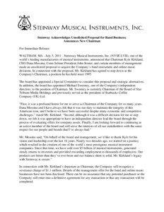 Microsoft Word - Steinway Announces Unsolicited Offer New Chairman final.doc