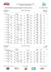 Open Nederlandse Kampioenschappen KB 2013 Dordrecht, 1-3 november[removed]Open Nederlandse Kampioenschappen Korte Baan sessie 1 Programmanr[removed]