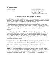 For Immediate Release November 12, 2014 For more information contact DPA President Kathy Ray (V[removed]