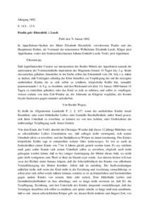 Jahrgang 1802 S. 14 b – 15 b Pradin geb: Ritzenfeld ./. Lesch Publ: den 7t. JanuarIn Appellations=Sachen der Marie Elisabeth Ritzenfeld, verwittweten Pradin und des Hauptmann Eichen, als Vormund der minorennen W