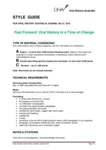 Oral History Australia  STYLE GUIDE FOR ORAL HISTORY AUSTRALIA JOURNAL No 37, 2015  Fast Forward: Oral History in a Time of Change
