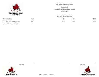 2013 Skate Canada Challenge Regina, SK December 5, 2012 to December 9, 2012 Senior Pair