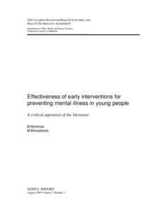 THE CLEARING HOUSE FOR HEALTH OUTCOMES AND HEALTH TECHNOLOGY ASSESSMENT Department of Public Health and General Practice Christchurch School of Medicine  Effectiveness of early interventions for