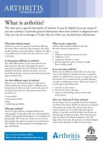 ARTHRITIS  INFORMATION SHEET ARTHRITIS