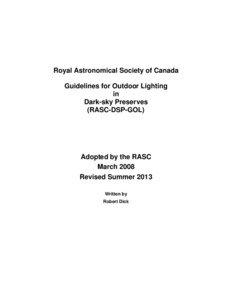 Royal Astronomical Society of Canada Guidelines for Outdoor Lighting in