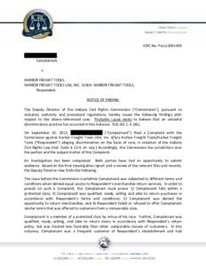 ICRC No. Para12091459 LONNIE L. JOHNSON, Complainant, v. HARBOR FREIGHT TOOLS, HARBOR FREIGHT TOOLS USA, INC. D/B/A HARBOR FREIGHT TOOLS,