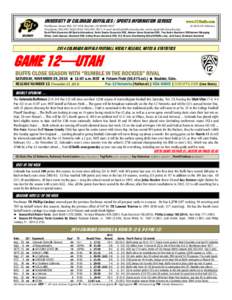 UNIVERSITY OF COLORADO BUFFALOES / SPORTS INFORMATION SERVICE  Fieldhouse Annex #50, 357 UCB, Boulder, CO[removed]Telephone[removed]FAX: [removed]; E-mail: [removed]; [removed]