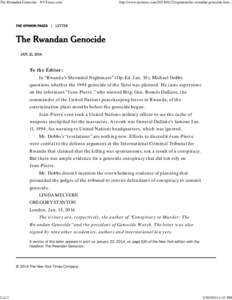 Rwandan Genocide / Genocides / Responsibility to protect / Linda Melvern / Roméo Dallaire / Jean-Pierre / Genocide / Théoneste Bagosora / Bibliography of the Rwandan Genocide / Year of birth missing / Crime / Criminal law