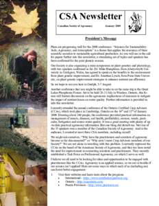 CSA Newsletter Canadian Society of Agronomy January[removed]President’s Message