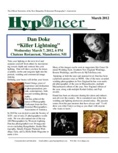 The Official Newsletter of the New Hampshire Professional Photographer’s Association  March 2012 Dan Doke “Killer Lightning”