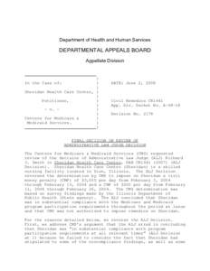 Department of Health and Human Services  DEPARTMENTAL APPEALS BOARD Appellate Division  )