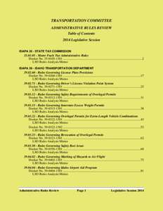 TRANSPORTATION COMMITTEE ADMINISTRATIVE RULES REVIEW Table of Contents 2014 Legislative Session IDAPA 35 - STATE TAX COMMISSION