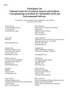 Return  Participant List National Center for Ecological Analysis and Synthesis Conceptualizing an Institute for Sustainable Earth and Environmental Software