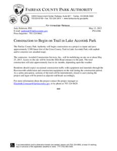 Construction to Begin on Trail in Lake Accotink Park