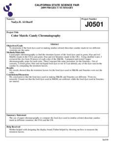 CALIFORNIA STATE SCIENCE FAIR 2009 PROJECT SUMMARY Name(s)  Nadya B. Al-Sharif