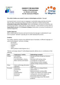 Covenant of Mayors / European Union / Urban studies and planning / Energy conservation / Climate change policy / Sustainability / Energy service company / Energy planning / Sustainable business / Energy / Energy policy / Environment