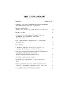 THE GENEALOGIST Spring 2012 Volume 26, No. 1  SERGEANT JOHN SMITH OF RHODE ISLAND: With Descendants