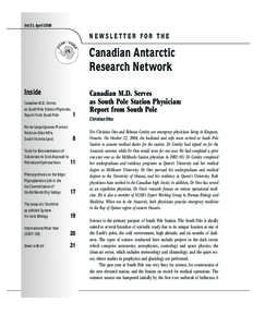 Vol 21, April[removed]NEWSLETTER FOR THE Canadian Antarctic Research Network