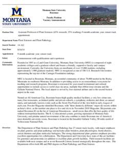 Montana State University Bozeman Faculty Position Vacancy Announcement  Position Title