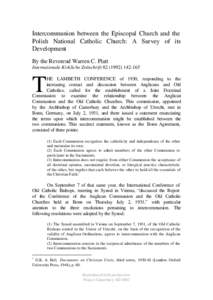 Intercommunion between the Episcopal Church and the Polish National Catholic Church: A Survey of its Development By the Reverend Warren C. Platt Internationale Kirkliche Zeitschrift[removed]165