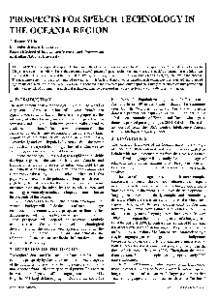 PROSPECTS FOR SPEECH TECHNOLOGY IN THE OCEANIA REGION J. Bruce Millar Computer Sclence!iI Laboratory Resea~h