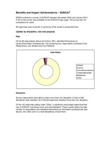 Benefits and Impact Achievements – SUNCAT EDINA undertook a survey of SUNCAT between November 2010 and JanuaryA link to the survey was available on the SUNCAT login page. The survey was not compulsory for users.