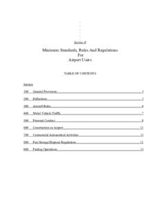 Section II  Minimum Standards, Rules And Regulations For Airport Users TABLE OF CONTENTS