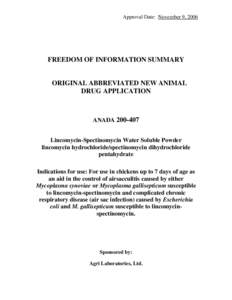 Approval Date: November 9, 2006  FREEDOM OF INFORMATION SUMMARY ORIGINAL ABBREVIATED NEW ANIMAL DRUG APPLICATION