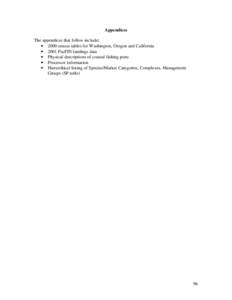 Appendices The appendices that follow include: • 2000 census tables for Washington, Oregon and California • 2001 PacFIN landings data • Physical descriptions of coastal fishing ports • Processor information