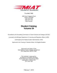 FoundedSouth Haggerty Road Canton, MI1310 www.miat.edu