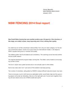 Antonio Signorello NSW FENCING HEAD COACH January 8, 2015 NSW FENCING 2014 final report