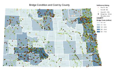 Bridge Total Cost Map | Assessment of ND County and Local Road Needs, [removed]