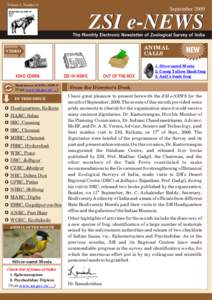 Volume 1, Number 9  September 2009 ZSI e-NEWS ANIMAL