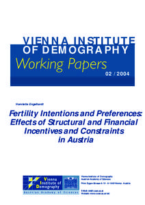 VIENNA INSTITUTE OF DEMOGRAPHY Working Papers