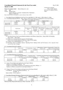 Consolidated Financial Statements for the Fiscal Year ended March 31, 2000 Name of company listed: May 24, 2000 Listed stock exchanges: