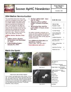 Sooner ApHC Newsletter  Sooner Appaloosa Horse Club November, 2003