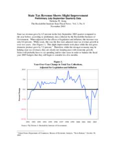 State Tax Revenue Shows Slight Improvement Preliminary July-September Quarterly Data Nicholas W. Jenny The Rockefeller Institute State Fiscal News: Vol. 3, No. 8 November 2003