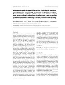 Aquaculture Research, 2004, 35, 659^668  doi:[removed]j[removed]01063.x Effects of feeding practical diets containing various protein levels on growth, survival, body composition,