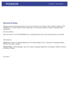Research Note: Setting university language proficiency entry requirements on the Pearson Test of English Academic (PTE ACADEMIC) in relation to performance categories on the Canadian Academic English Language (CAEL) Asse