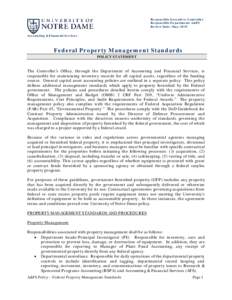 Responsible Executive: Controller Responsible Department: A&FS Review Date: May, 2015 Accounting & Financial Services  Federal Property Management Standards