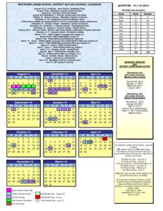 NORTHERN LEHIGH SCHOOL DISTRICT[removed]SCHOOL CALENDAR August[removed]In-Service - New Teacher Orientation Days August[removed]Mandatory Teacher In-Service Days August 26 - Teachers and Pupils Report August 30 & Septe