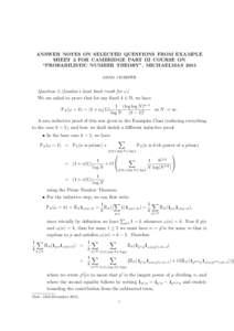 ANSWER NOTES ON SELECTED QUESTIONS FROM EXAMPLE SHEET 2 FOR CAMBRIDGE PART III COURSE ON “PROBABILISTIC NUMBER THEORY”, MICHAELMAS 2015 ADAM J HARPER  Question 2 (Landau’s local limit result for ω)