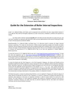 State of Tennessee Department of Labor and Workforce Development Division of Workplace Regulations and Compliance Boiler Unit Tennessee Board of Boiler Rules