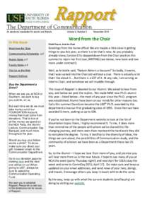 Rapport  The Department of Communication An electronic newsletter for alumni and friends  In this Issue