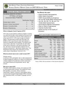 NEW MEXICO PUBLIC EDUCATION DEPARTMENT  Printed: [removed]SCHOOL DISTRICT REPORT CARD FOR[removed]SCHOOL YEAR TULAROSA MUNICIPAL SCHOOLS