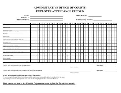 ADMINISTRATIVE OFFICE OF COURTS  EMPLOYEE ATTENDANCE RECORD NAME: JOB TITLE: