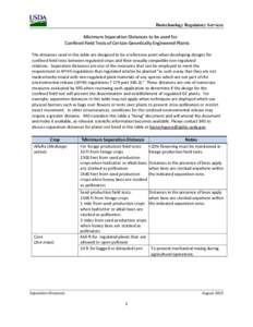 Biotechnology Regulatory Services  Minimum Separation Distances to be used for Confined Field Tests of Certain Genetically Engineered Plants The distances used in this table are designed to be a reference point when deve